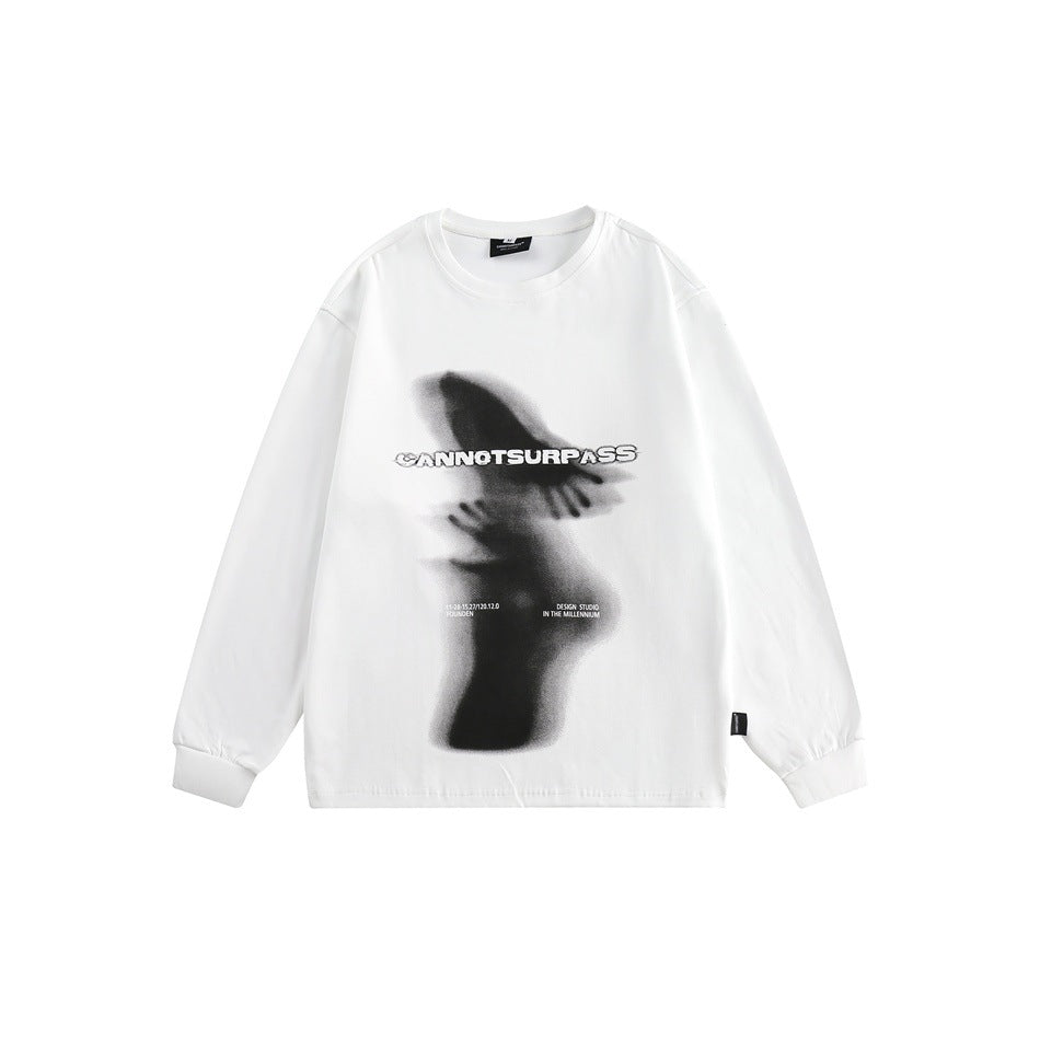 Unisex Oversize-Langarmshirt mit surrealem Photoprint und gerippten Bündchen Drune