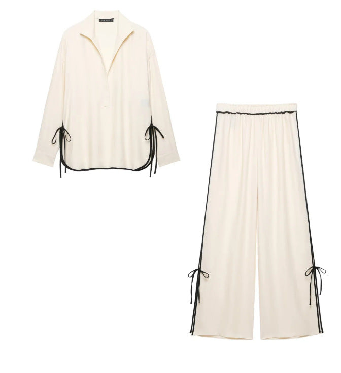 Damen Weite plissierte Loungehose mit elastischem Bund Drune