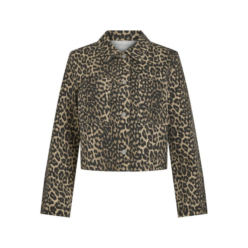 Damen lässige Leo-Print Jacke mit praktischen Taschen Drune