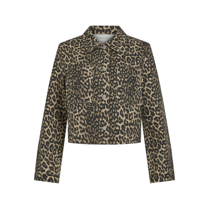 Damen lässige Leo-Print Jacke mit praktischen Taschen Drune