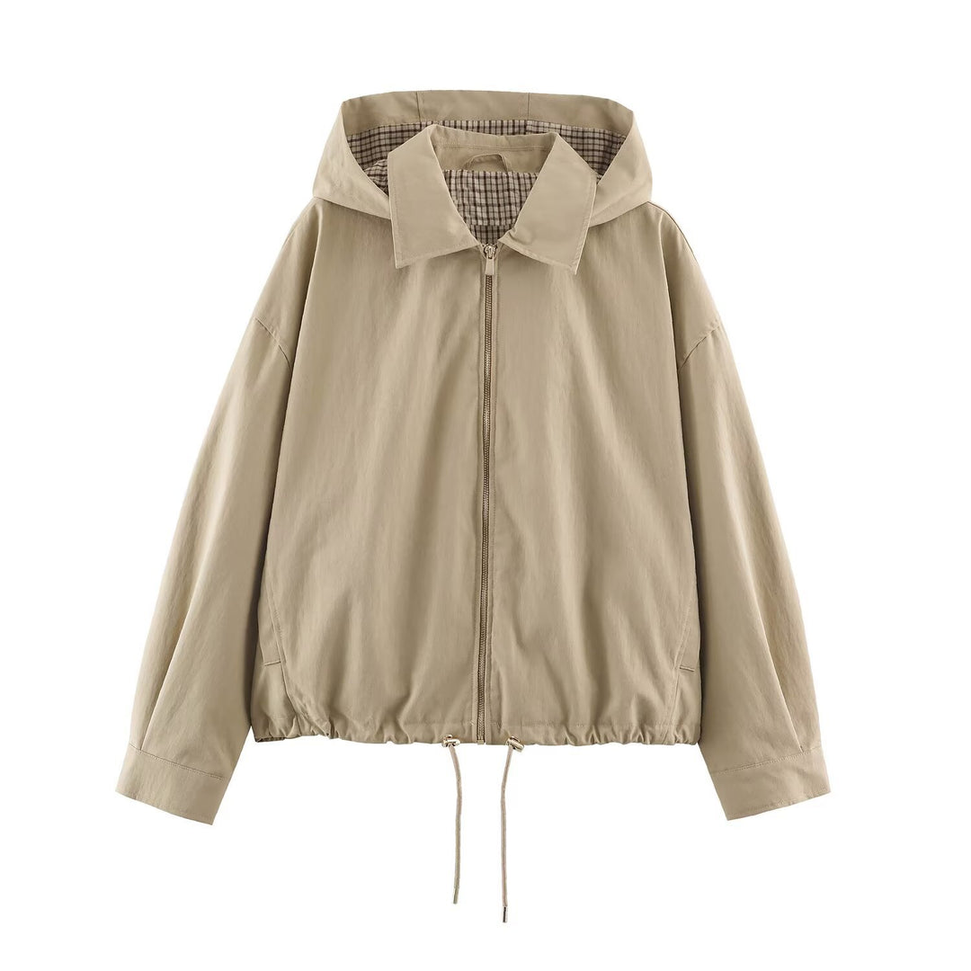 Damen Leichte Kapuzenjacke im Cropped-Oversize-Schnitt mit Tunnelzugsaum und verdecktem Reißverschluss Drune