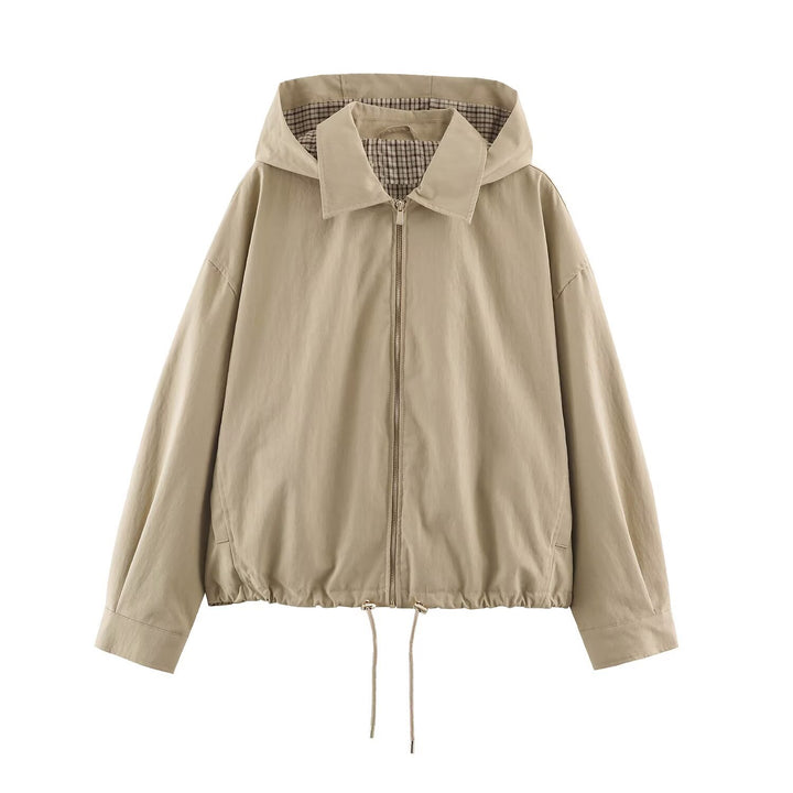 Damen Leichte Kapuzenjacke im Cropped-Oversize-Schnitt mit Tunnelzugsaum und verdecktem Reißverschluss Drune