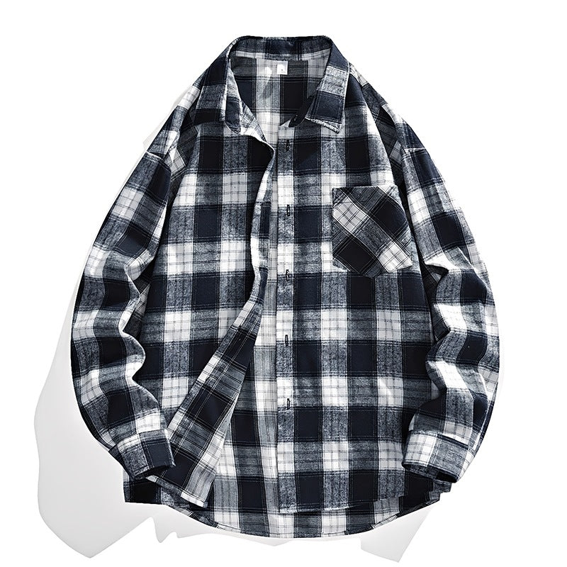 Herren Oversize karierte Flanellhemdjacke mit Brusttasche & abgerundetem Saum Drune