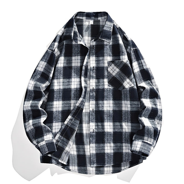 Herren Oversize karierte Flanellhemdjacke mit Brusttasche & abgerundetem Saum Drune