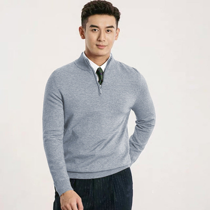Herren Feiner Halbzip-Strickpullover mit Stehkragen und gerippten Bündchen Drune