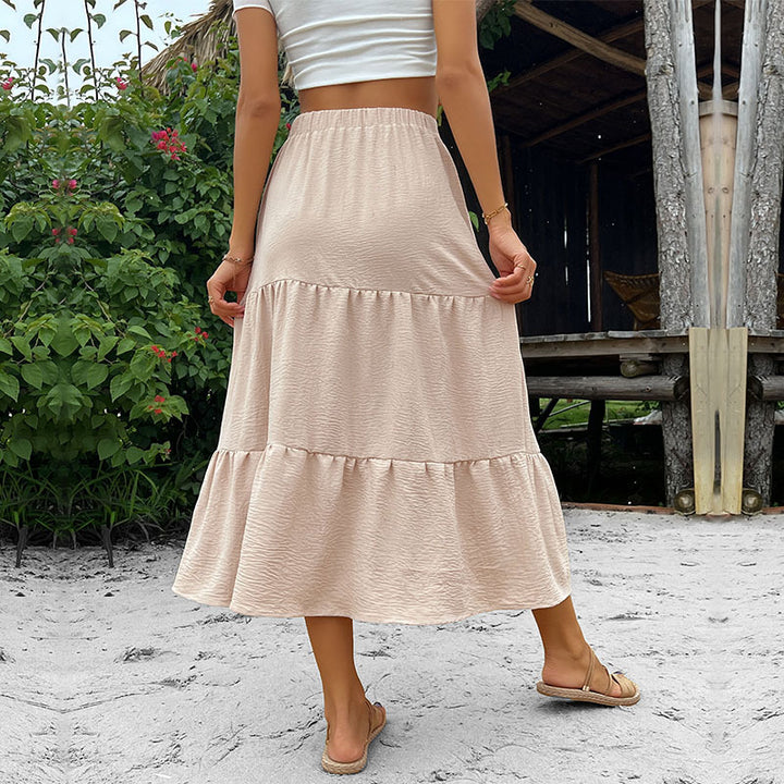 Damen Stufen-Midirock mit durchgehender Knopfleiste und hohem Bund Drune