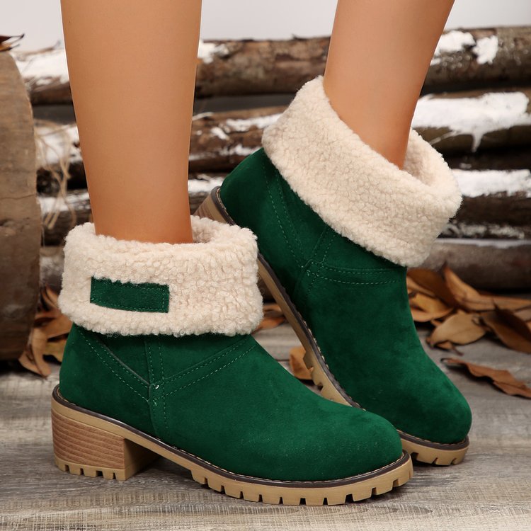 Damen warme Stiefeletten mit flauschigem Schafsfellkragen Drune