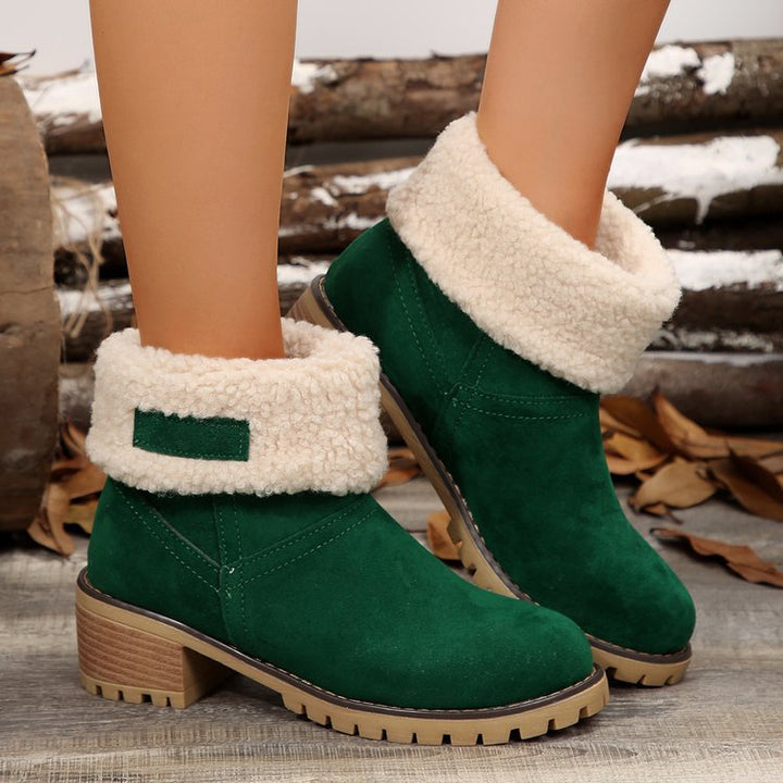 Damen warme Stiefeletten mit flauschigem Schafsfellkragen Drune