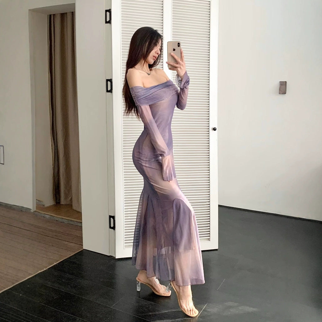 Damen elegantes Wickelkleid mit schulterfreiem Design und ausdrucksstarkem Material Drune