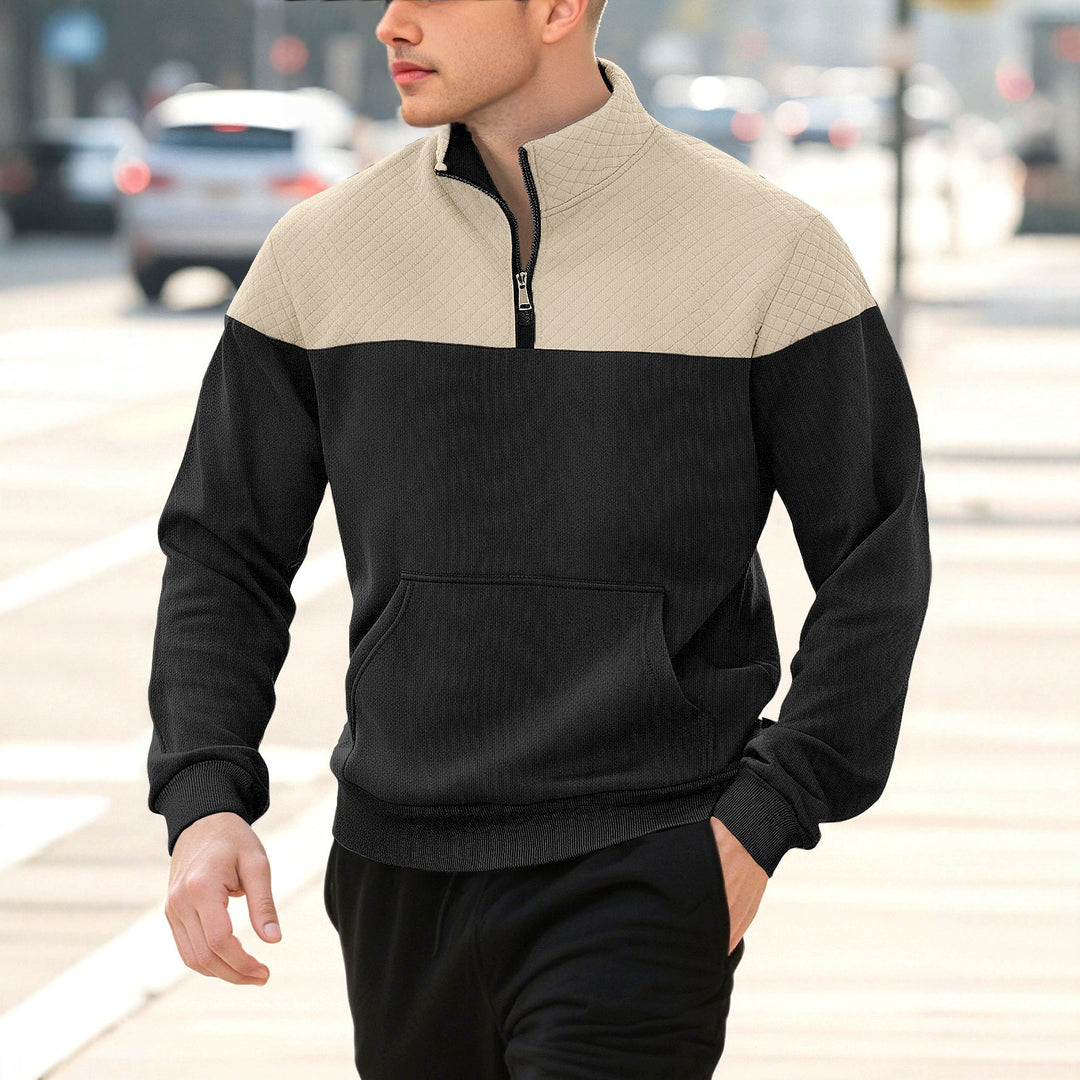 Herren nan Schulterpaneel-Halbzip-Sweatpullover mit gesteppter Schulterpartie und Kängurutasche Drune