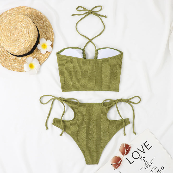 Damen Bikini-Set mit kreativem Knoten-Design und hoch taillierten Höschen Drune