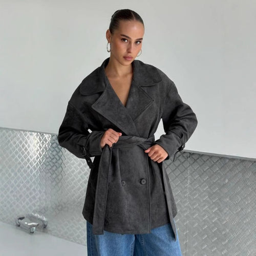 Damen Elegante suède Jacke mit Gürtel Drune