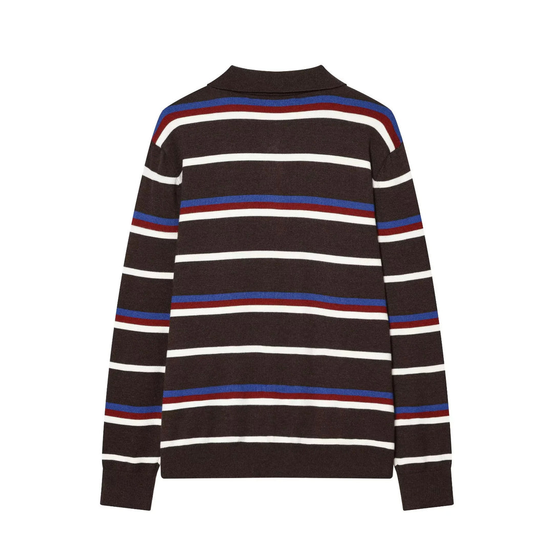 Damen nan gestreifter Poloshirt-Pullover mit Troyerkragen und dezenter Knopfleiste Drune