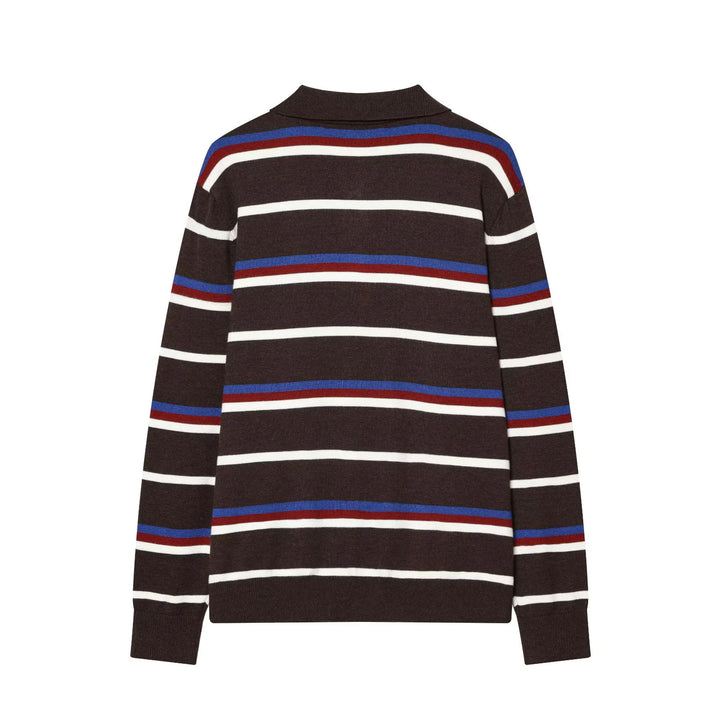 Damen nan gestreifter Poloshirt-Pullover mit Troyerkragen und dezenter Knopfleiste Drune