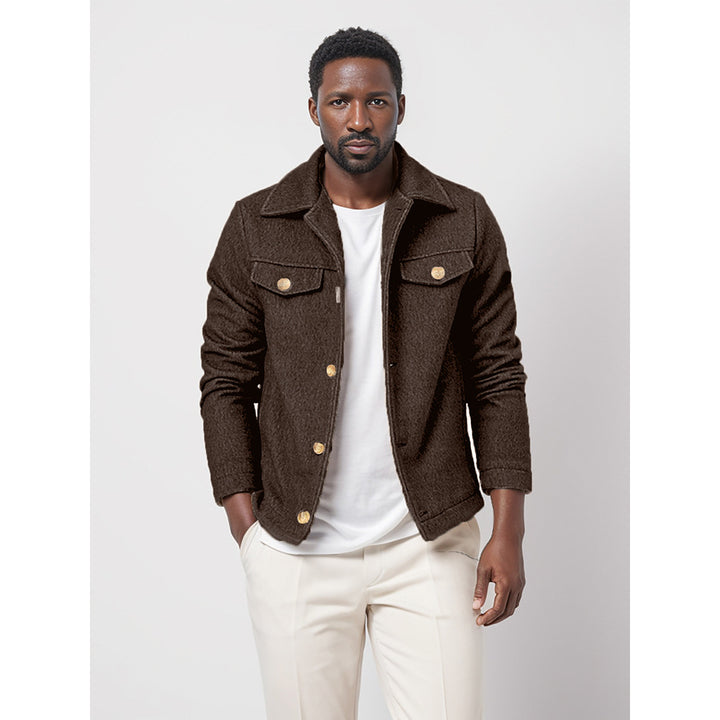 Herren Bouclé-Workerjacke mit Brusttaschen und Aufgesetzten Knöpfen Drune