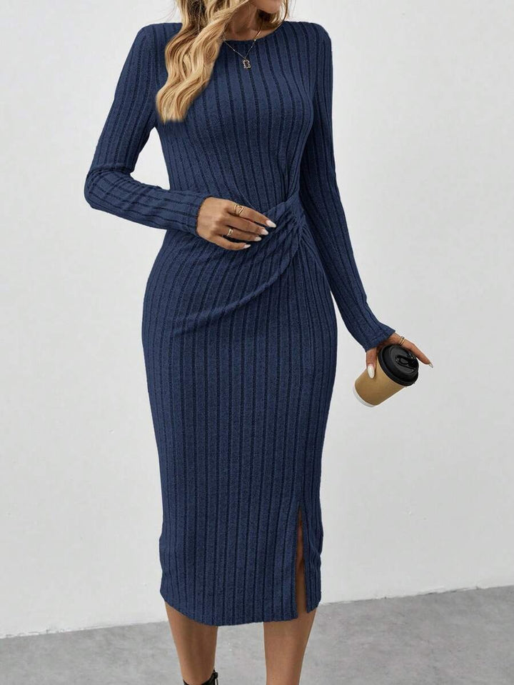 Damen Gerippetes Midikleid aus Feinstrick mit gedrehtem Taillendetail Drune