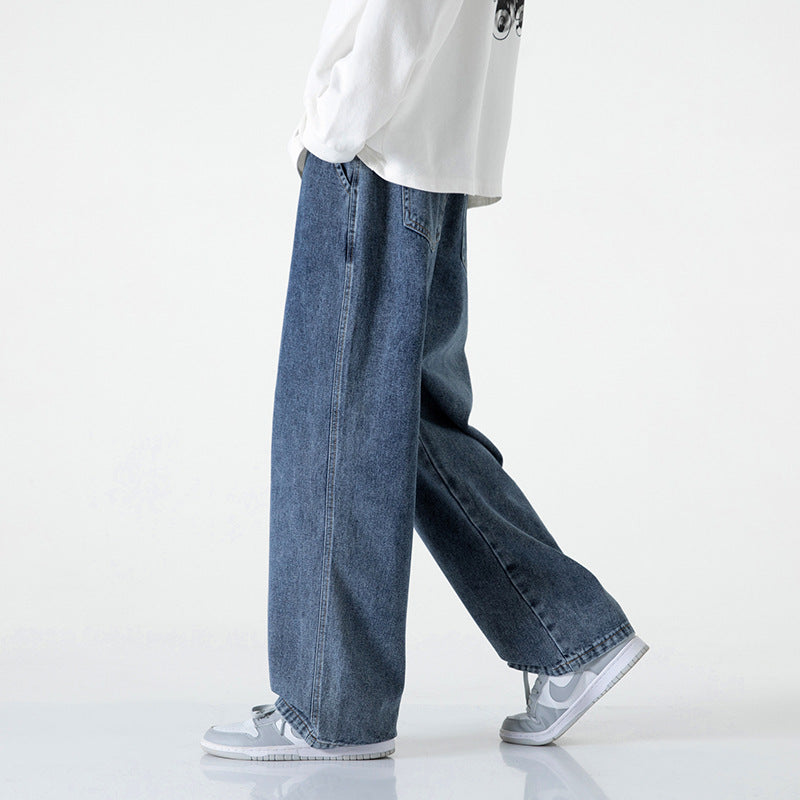 Herren Weitbeinige Denim-Baggyhose mit Tunnelzugbund und geradem Saum Drune