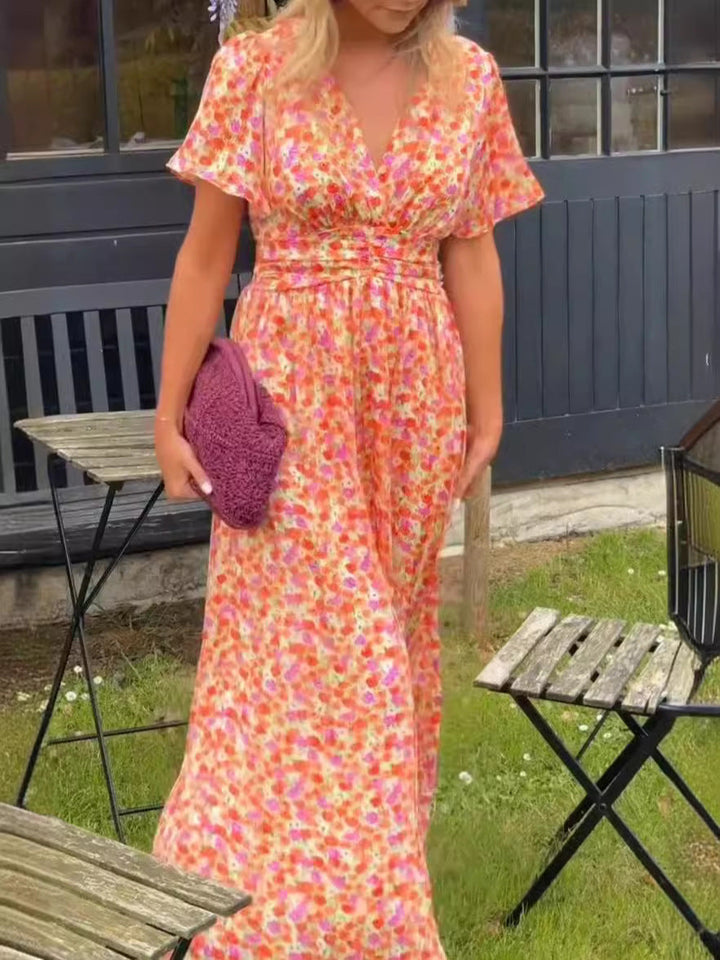 Damen Maxikleid mit floralem Muster und raffinierten Ärmeln Drune