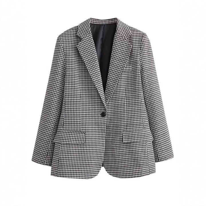 Damen klassische Karomuster Blazerjacke Drune