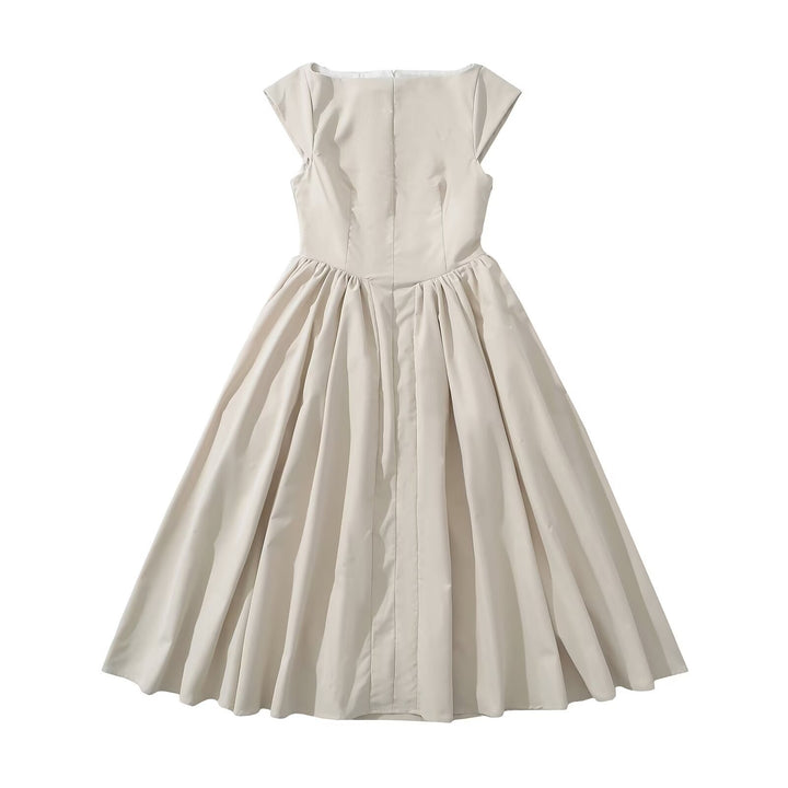 Damen zeitloses Midikleid mit elegantem Schnitt und voluminösem Rock Drune