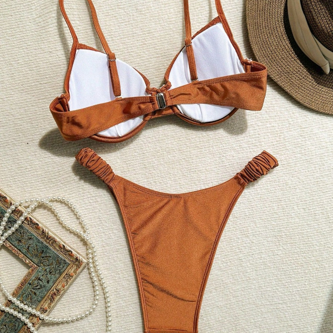 Damen Push-Up-Bikini mit Raffungen und verstellbaren Trägern Drune