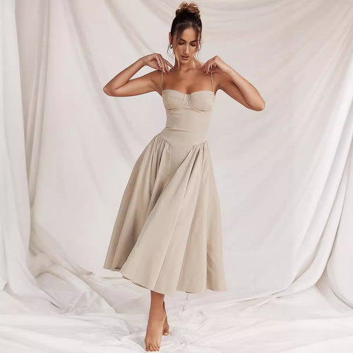 Damen Midikleid mit knöpfbarem Oberteil und schwingendem Rock Drune