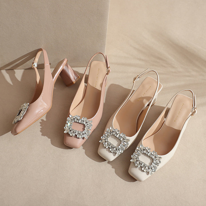 Damen Slingback Blockabsatz Pumps mit funkelnder Verzierung Drune