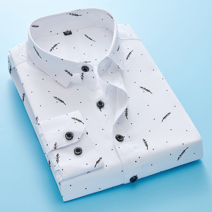Herren nan Slim-Fit Business-Hemd mit feinem botanischem Print und Kentkragen Drune
