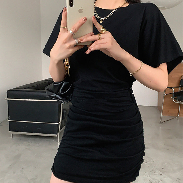 Damen elegantes Minikleid mit Raffung und tiefem V-Ausschnitt
