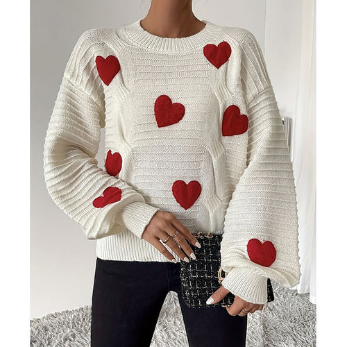 Damen Strickpullover mit Herz-Applikationen in modernes Design Drune