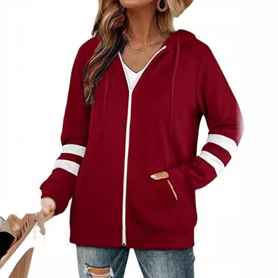 Damen sportliche Kapuzenjacke mit kontrastierenden Streifen Drune