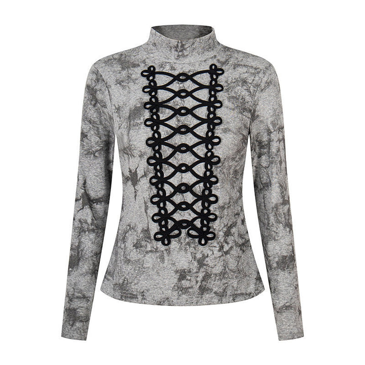 Damen Langarm-Shirt mit Stehkragen und dekorativer Kordel‑Applikation Drune