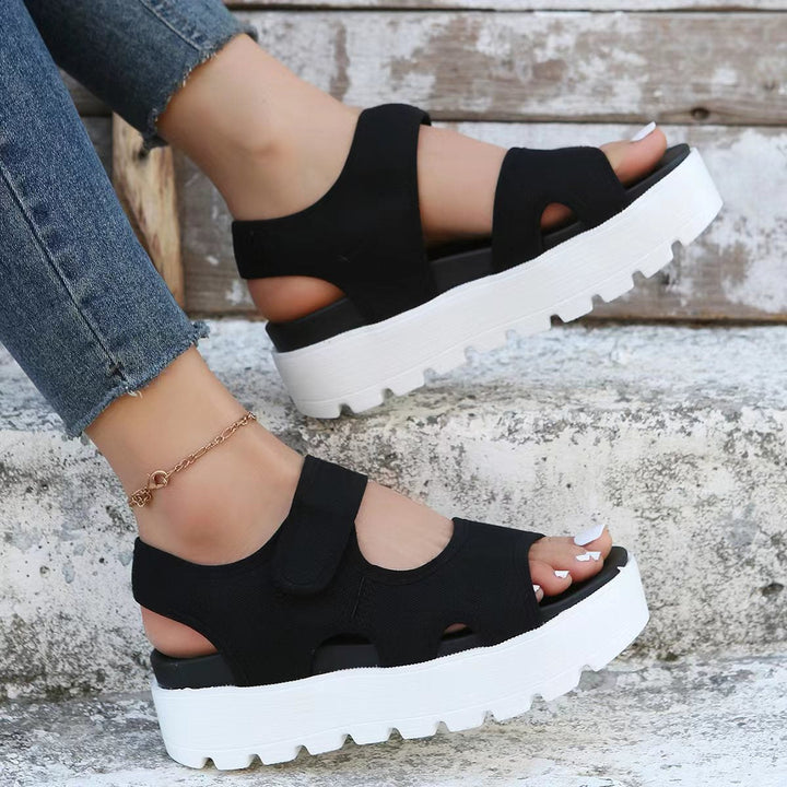Damen Plattform-Sandalen mit verstellbarem Klettverschluss und atmungsaktiver Obermaterialstruktur Drune