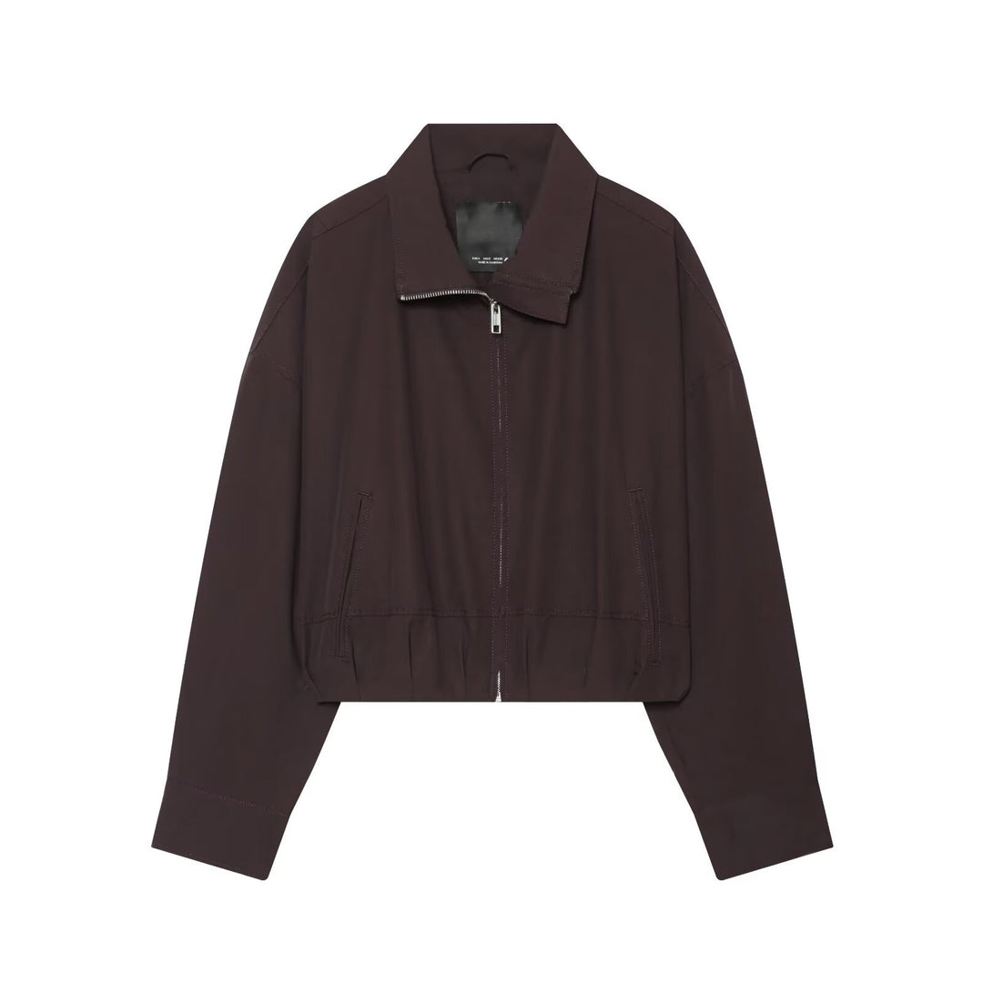 Damen Leichte Cropped-Blousonjacke mit Stehkragen, Reißverschluss und elastischem Bund Drune