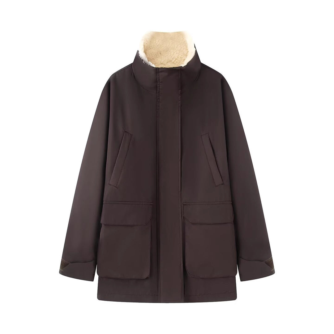 Damen Wattierte Parka‑Jacke mit hohem Teddykragen und aufgesetzten Klappentaschen Drune