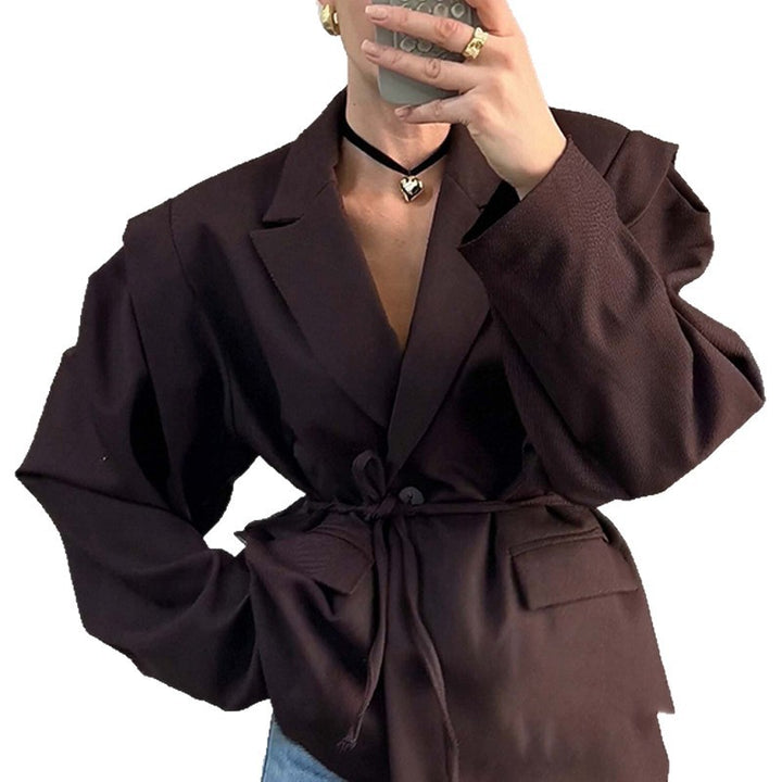 Damen Taillierter Wickelblazer mit Schulterpolstern und Bindegürtel Drune