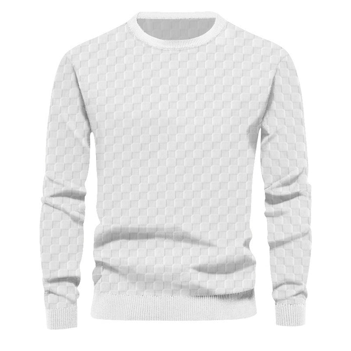 Herren Texturierter Strickpullover mit feiner Karo‑Waffelstruktur & geripptem Saum Drune