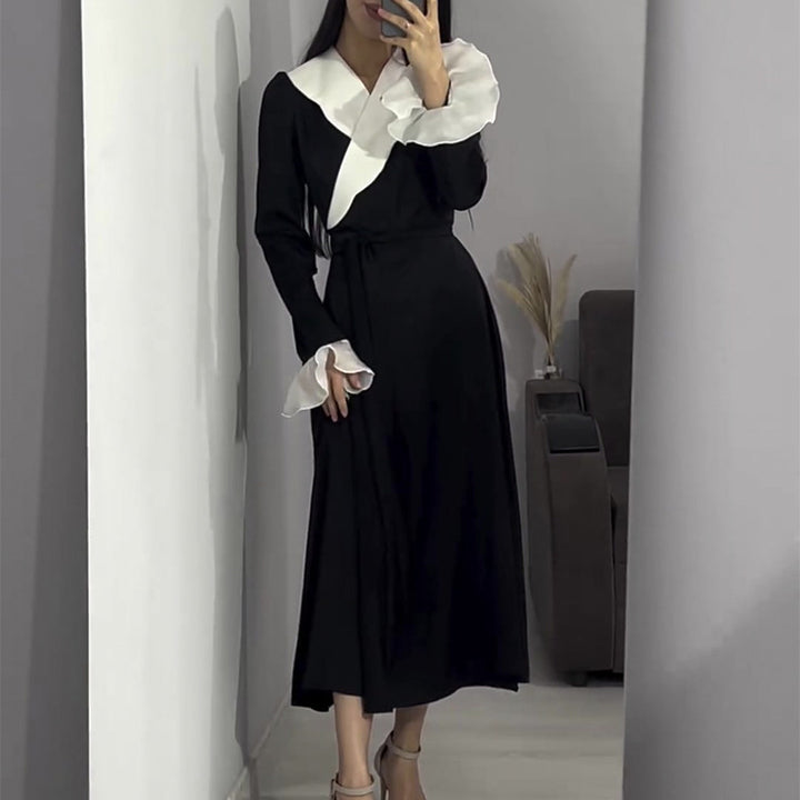 Damen Maxikleid mit eleganten Volantärmeln und Wickelgürtel Drune
