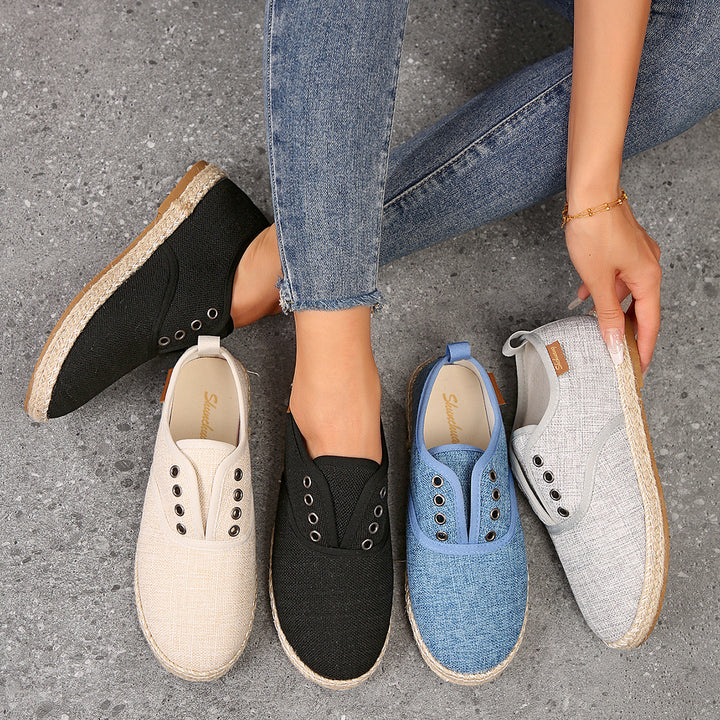 Damen Casual Espadrille Slip-Ons mit stylischem distressed Denim-Muster Drune