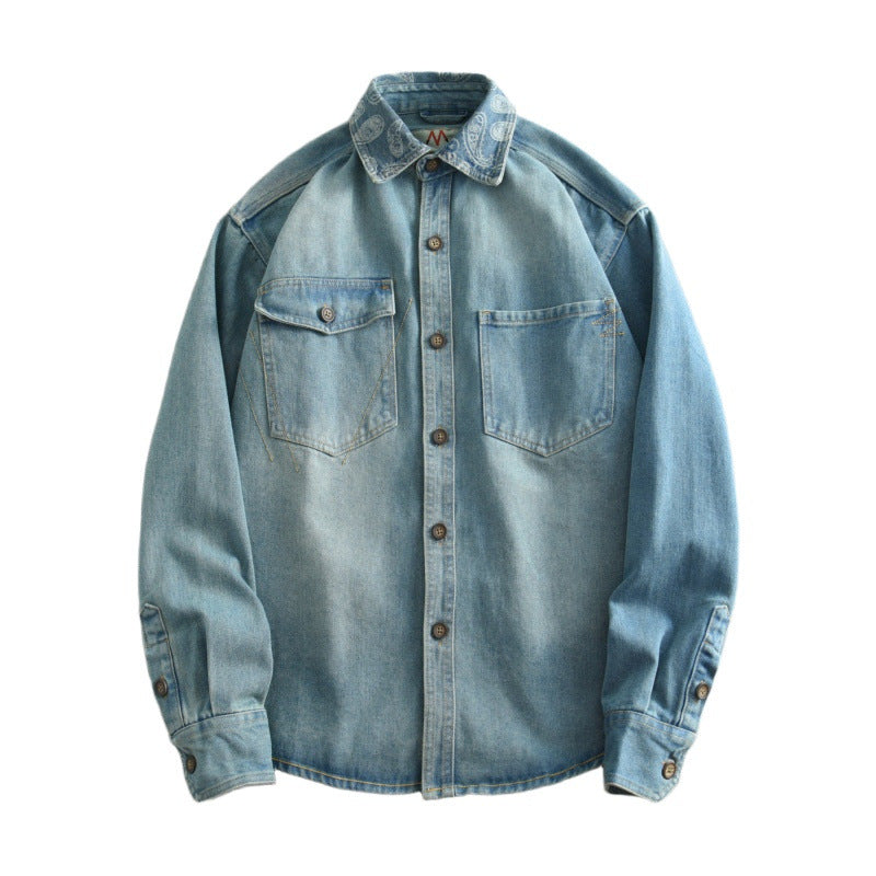 Unisex Overshirt aus gewaschenem Denim mit Relaxed‑Schnitt und Pattentaschen Drune