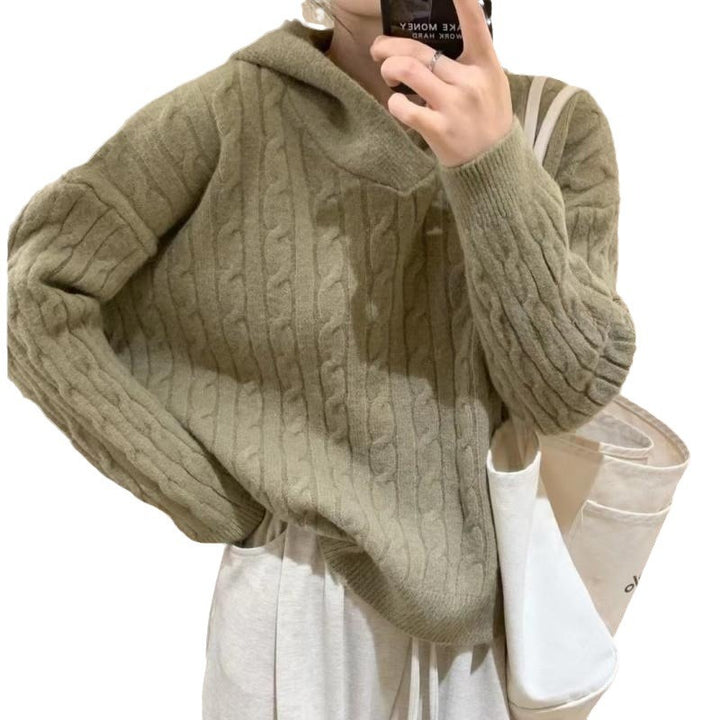 Damen Grobstrickpullover mit Kapuze und Zopfmuster Drune