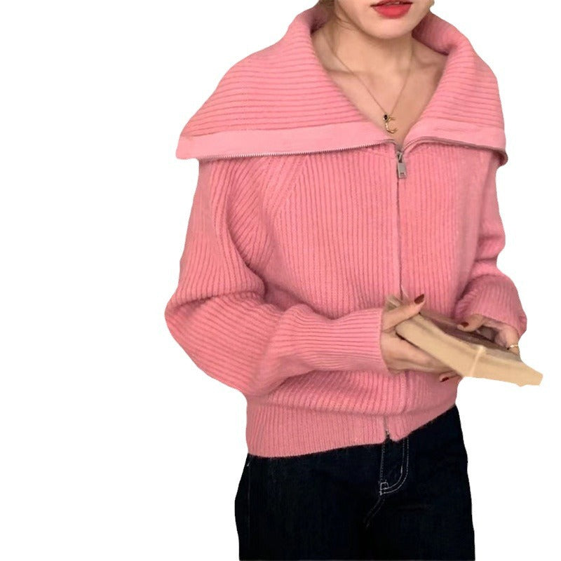 Damen Strickpullover mit hochgeschlossenem Kragen und Reißverschluss Drune