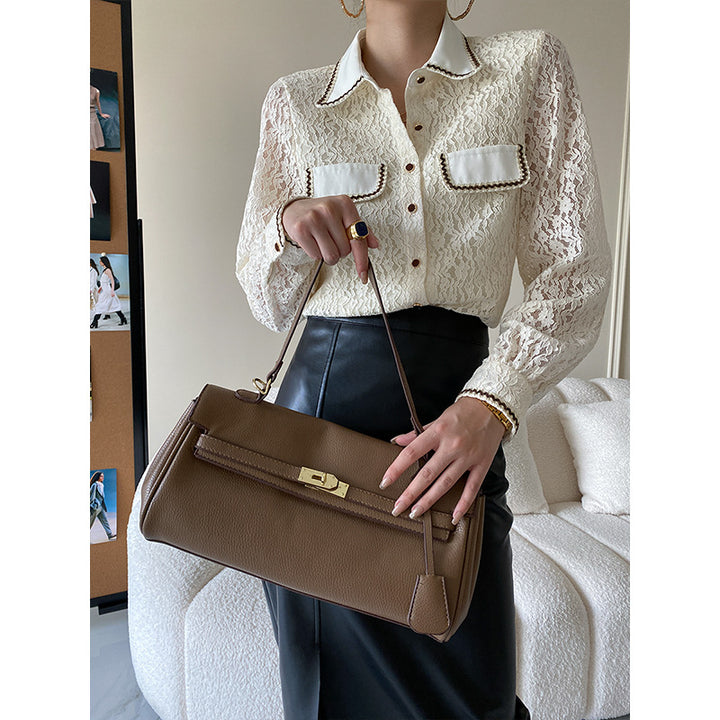 Damen Elegante Spitzenbluse mit Kontrastdetails Drune