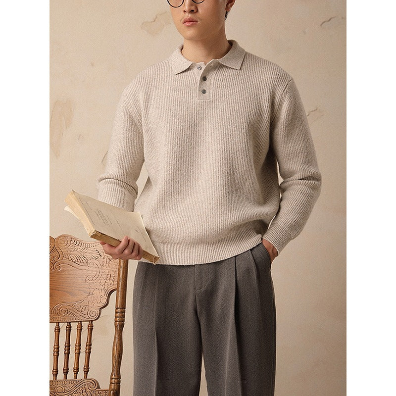 Herren Modisches Rippstrick Pullover mit Polokragen Drune