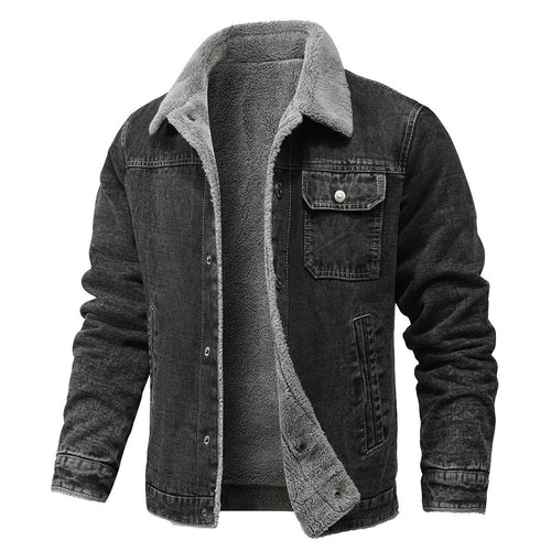 Herren gewaschene Denim-Workerjacke mit Teddyfutter und eingelassenen Seitentaschen Drune