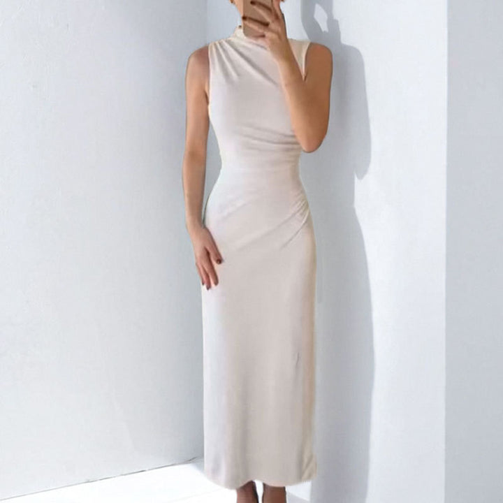 Damen Maxikleid mit elegantem Stehkragen und figurbetontem Schnitt Drune