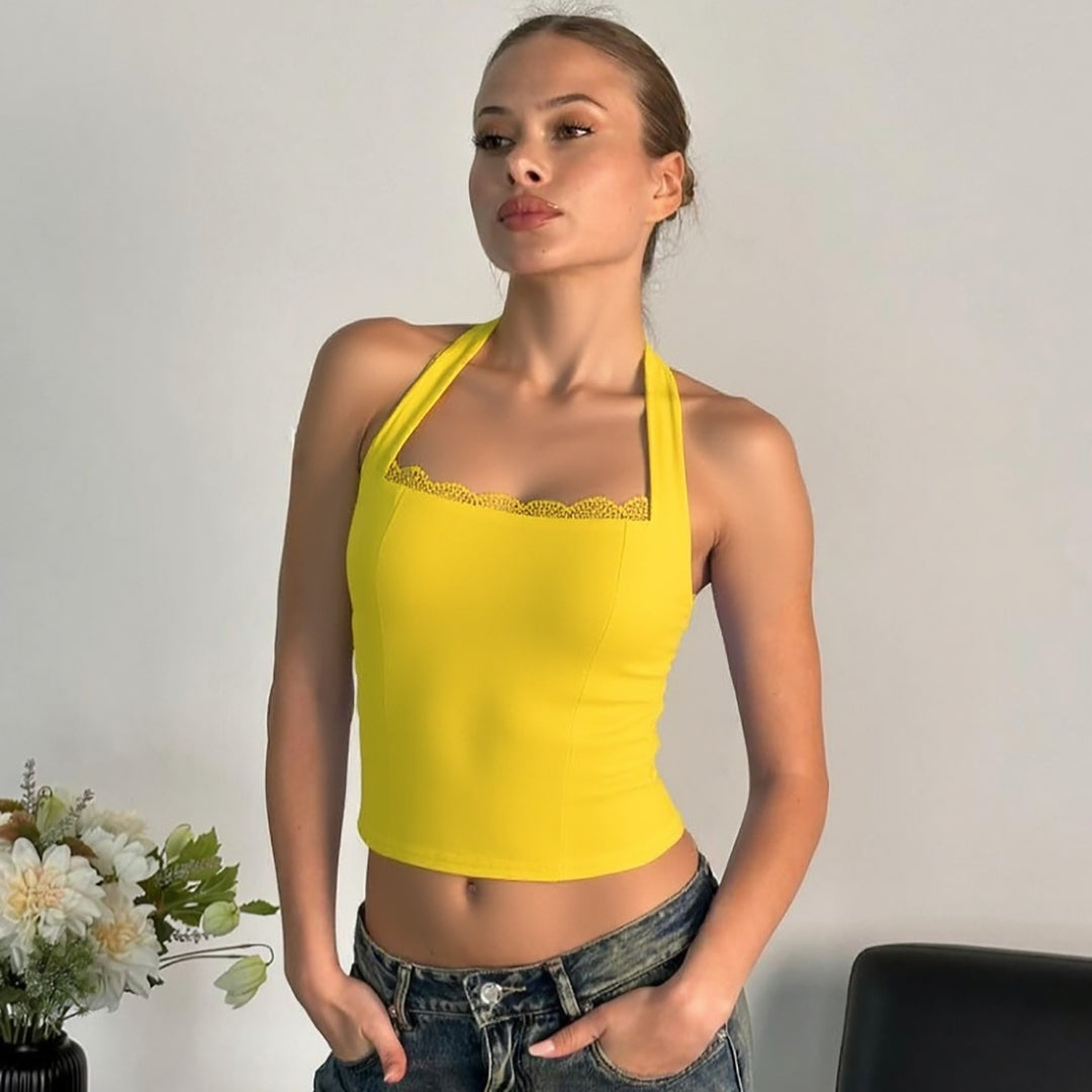 Damen Figurbetontes Trägertop mit Spitzendetails Drune