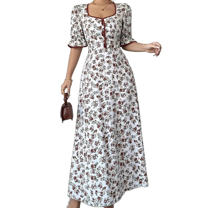 Damen Maxikleid mit eleganter Knopfleiste und romantischen Blumenmuster Drune