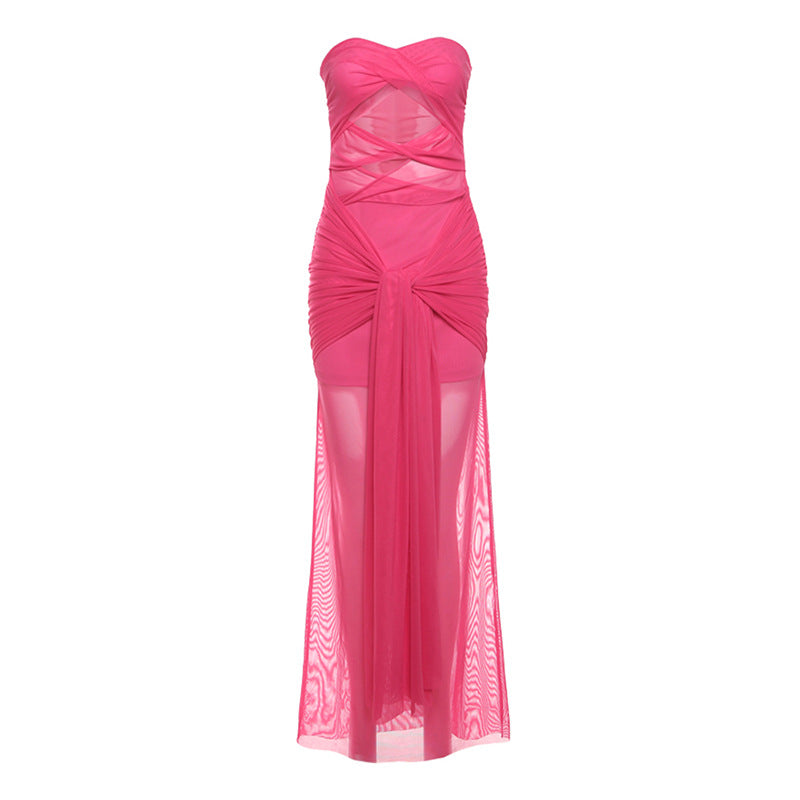 Damen Elegantes Wickelkleid mit transparenten Stoffdetails und raffiniertem Schnitt Drune