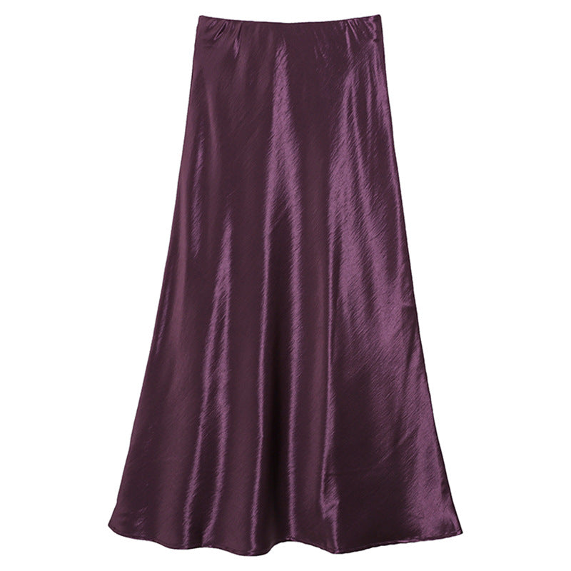 Damen nan eleganter Midirock aus Satin mit A-Linie und nahtlosem Bund Drune